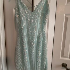 Windsor Backless Sequin Dress in Light Blue